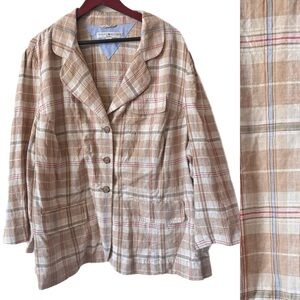TOMMY HILFIGER Jacket Blazer Linen Plaid Sz 24